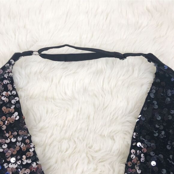 FREE PEOPLE Glitter & Gold Sequin Velvet Midi Dress Blue Black Size Medium New - Picture 7 of 16